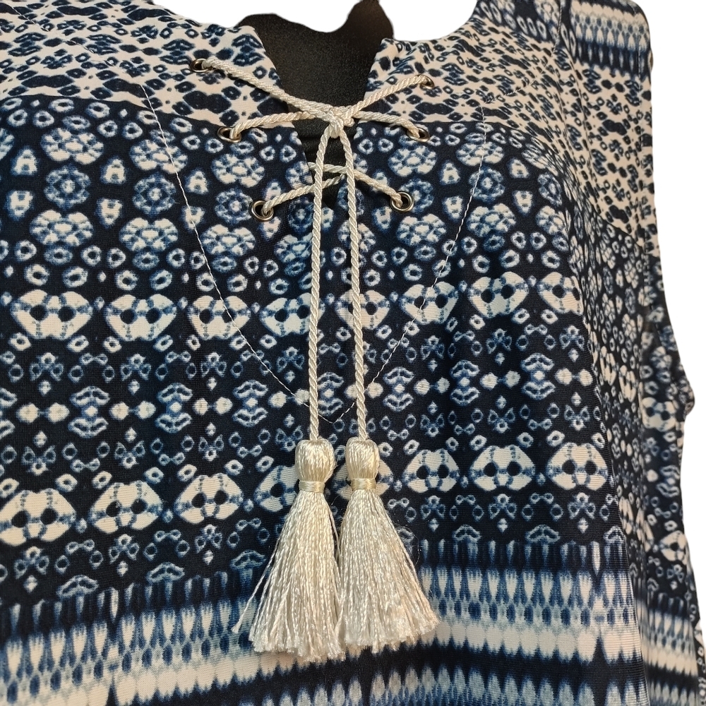 ONE WORLD Navy and White Patterned Midi Dress - Picture 6 of 8